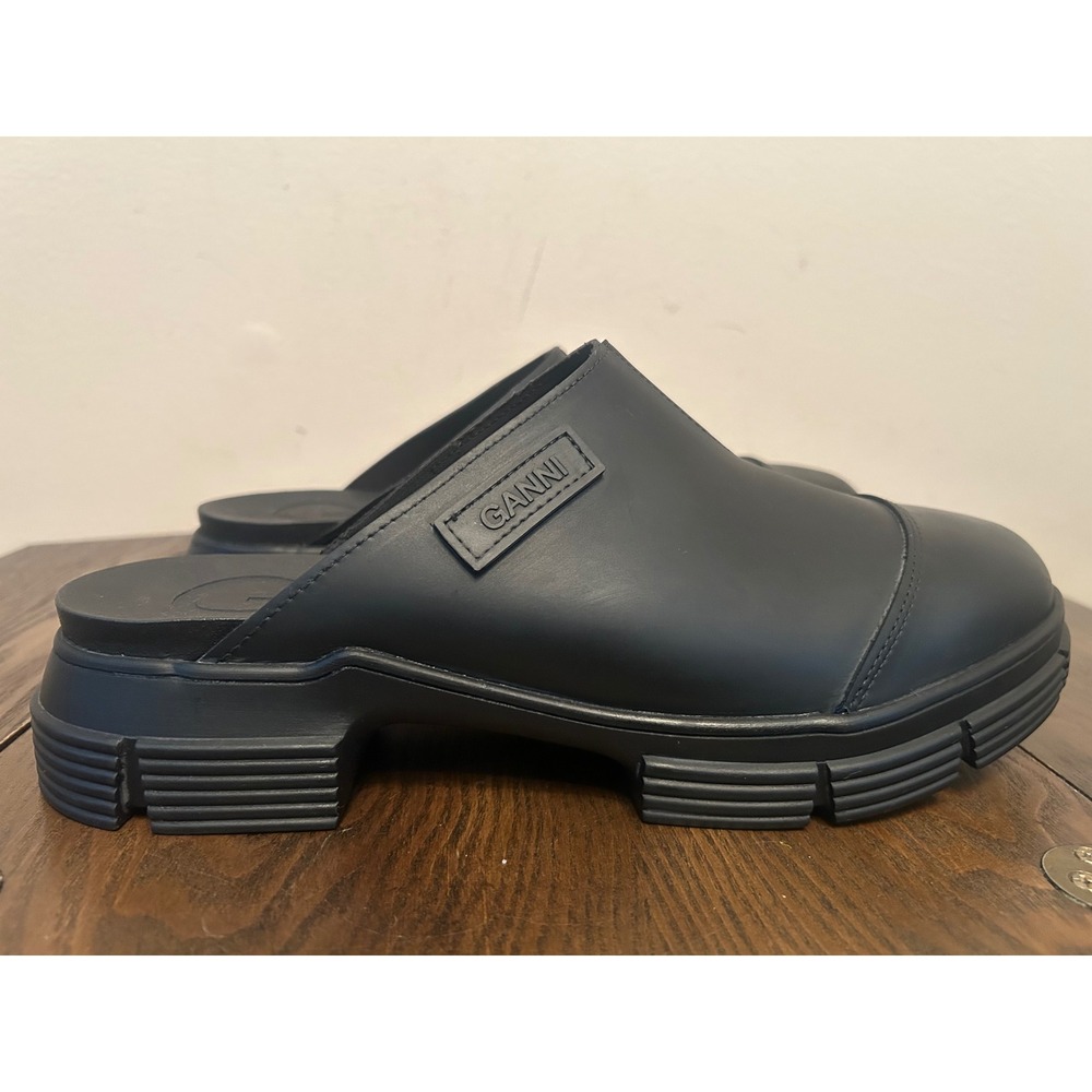 GANNI Women's Black Rubber Round Toe Slip On Comfort Clog Shoes 11.5 EU42